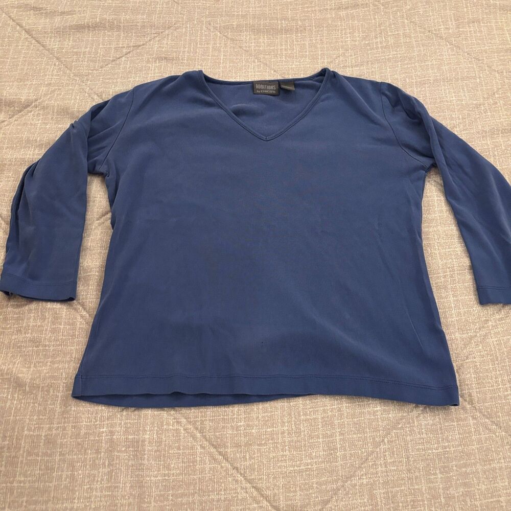 Additions by Chico's Blue V-Neck 3/4 Sleeve 100% Cotton Top Womens Size 0 / XS